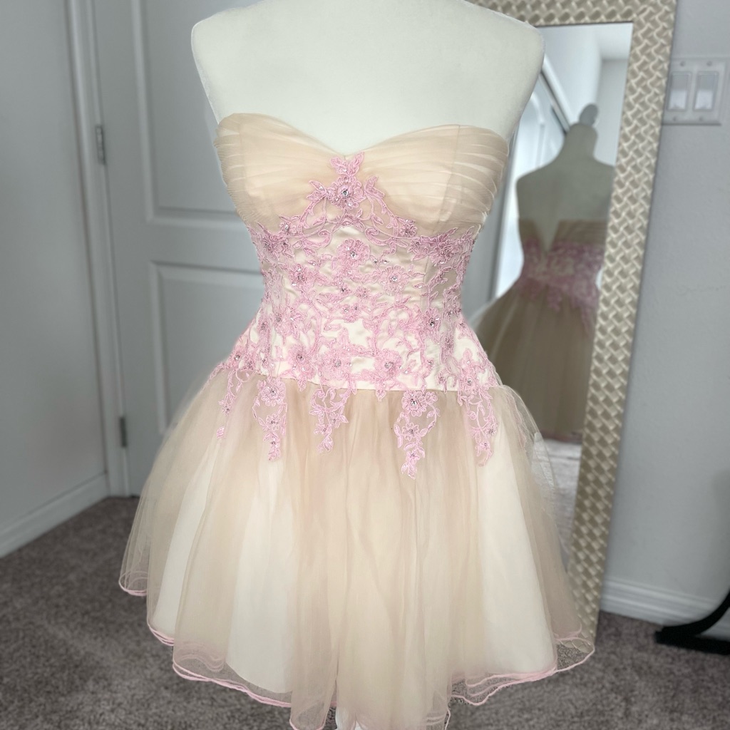 Camille La Vie Strapless Dress In Pink And Cream